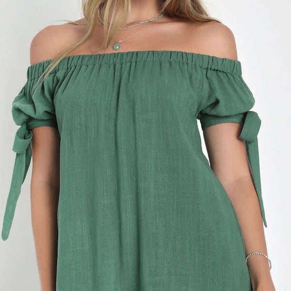 Lulus Size S Al Fresco Evenings Olive Green Off-the-Shoulder Shift Dress