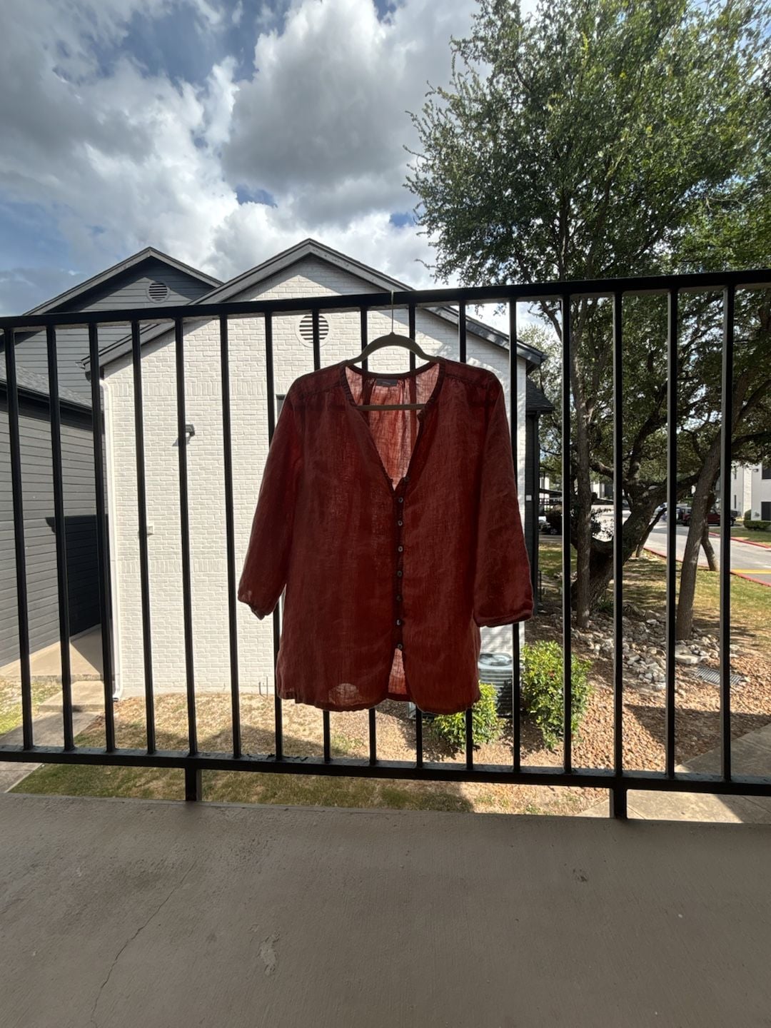 purejill Linen V-Neck Button-Front Tunic Top - Rust Red 2