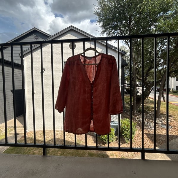 purejill Linen V-Neck Button-Front Tunic Top - Rust Red