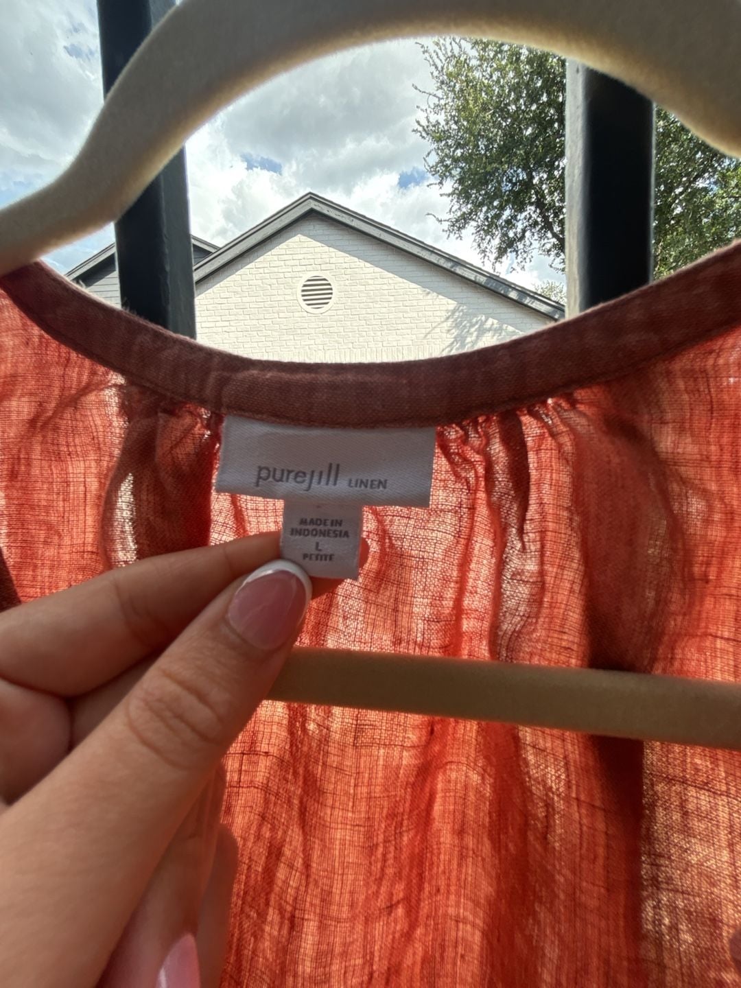 purejill Linen V-Neck Button-Front Tunic Top - Rust Red 3
