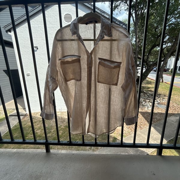 Zara 100% Linen Button-Up Oversized Shirt in Beige