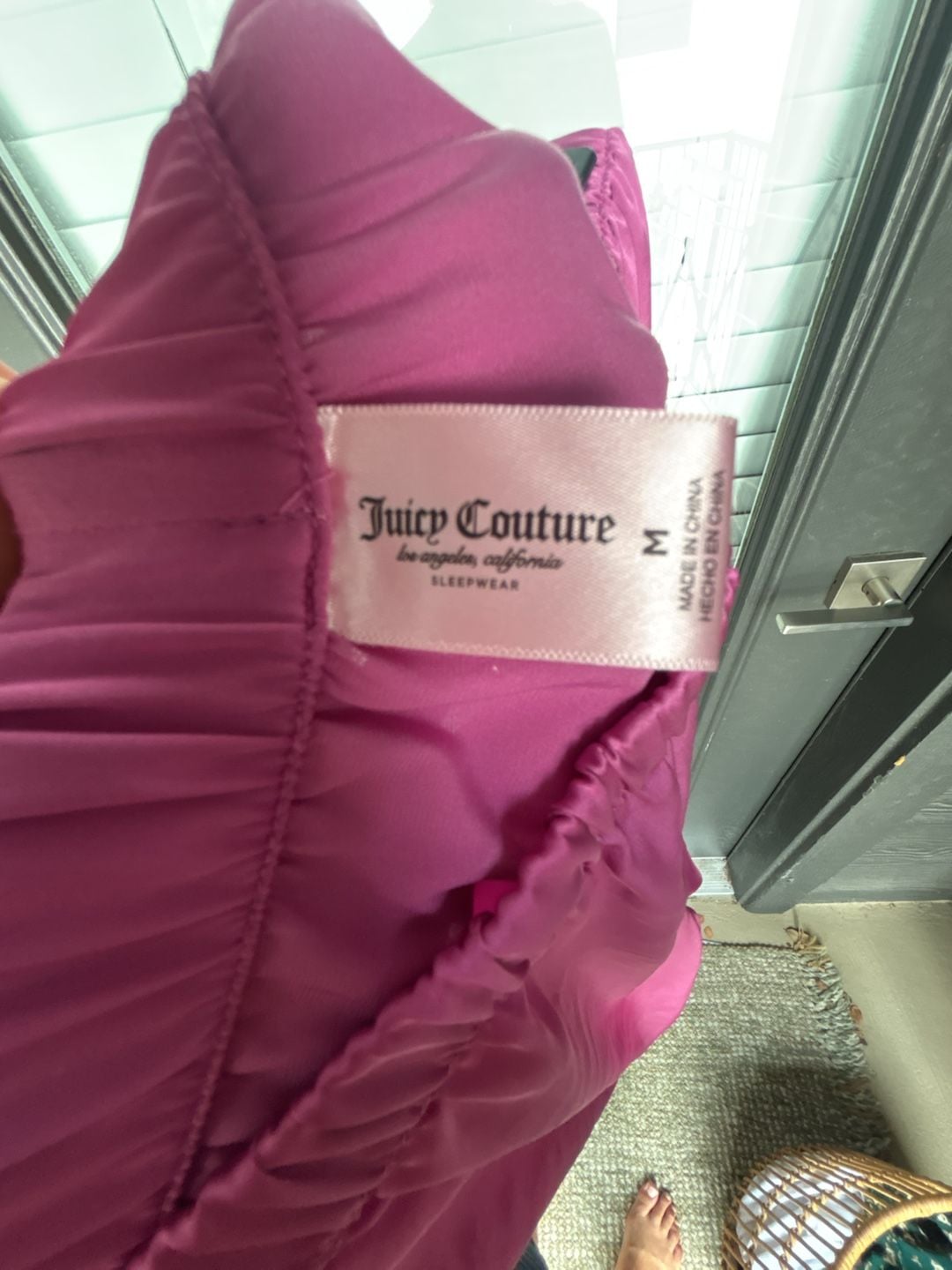 Juicy Couture Sleepwear Hot Pink Satin Lounge Pants with Rhinestone Logo 4