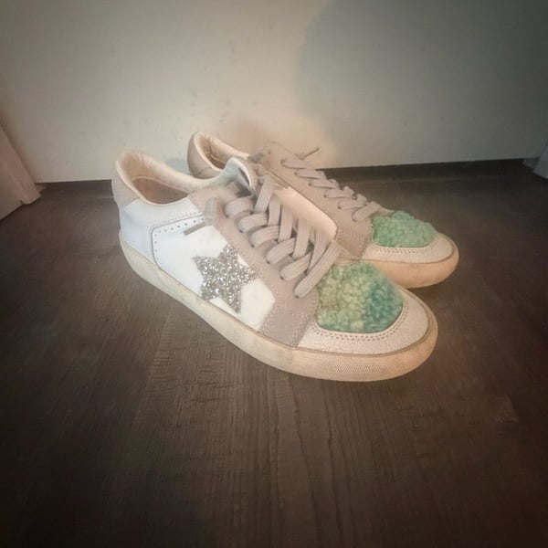 Vintage Havana Dixie Women's White Silver Star and Blue Fluffy Toe Lace Up Sneakers