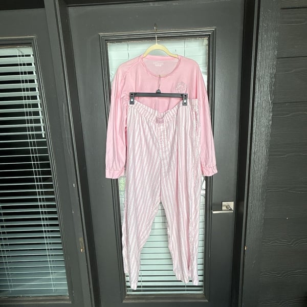 Victoria's Secret Pink Striped Long Sleeve and Pant Pajama Set with Signature Logo