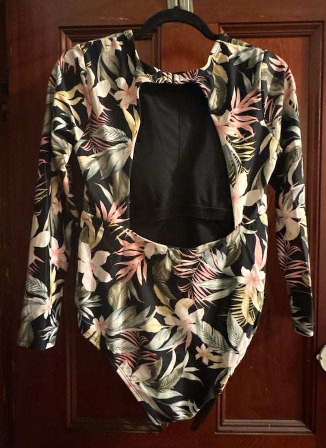 Women's Tropical Print Long Sleeve One Piece Swimsuit - Kona Sol Black M 3