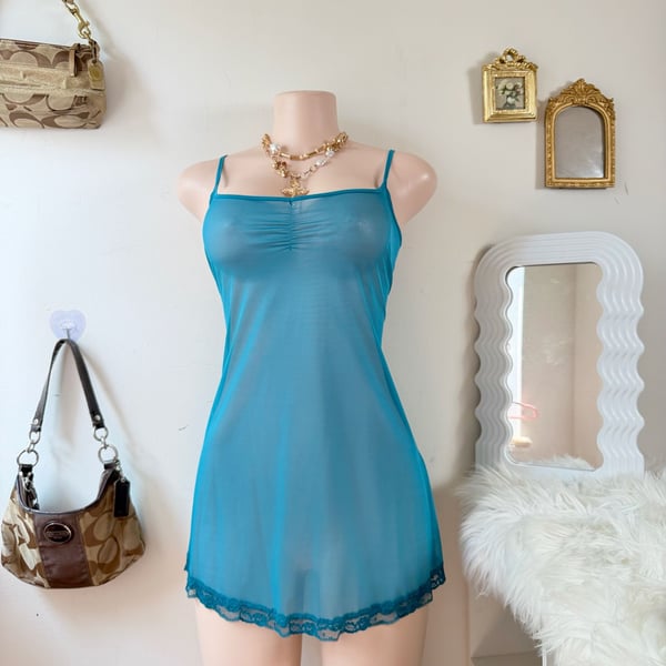Vintage Victoria's Secret Y2K Sheer Mesh Babydoll Chemise Slip Dress