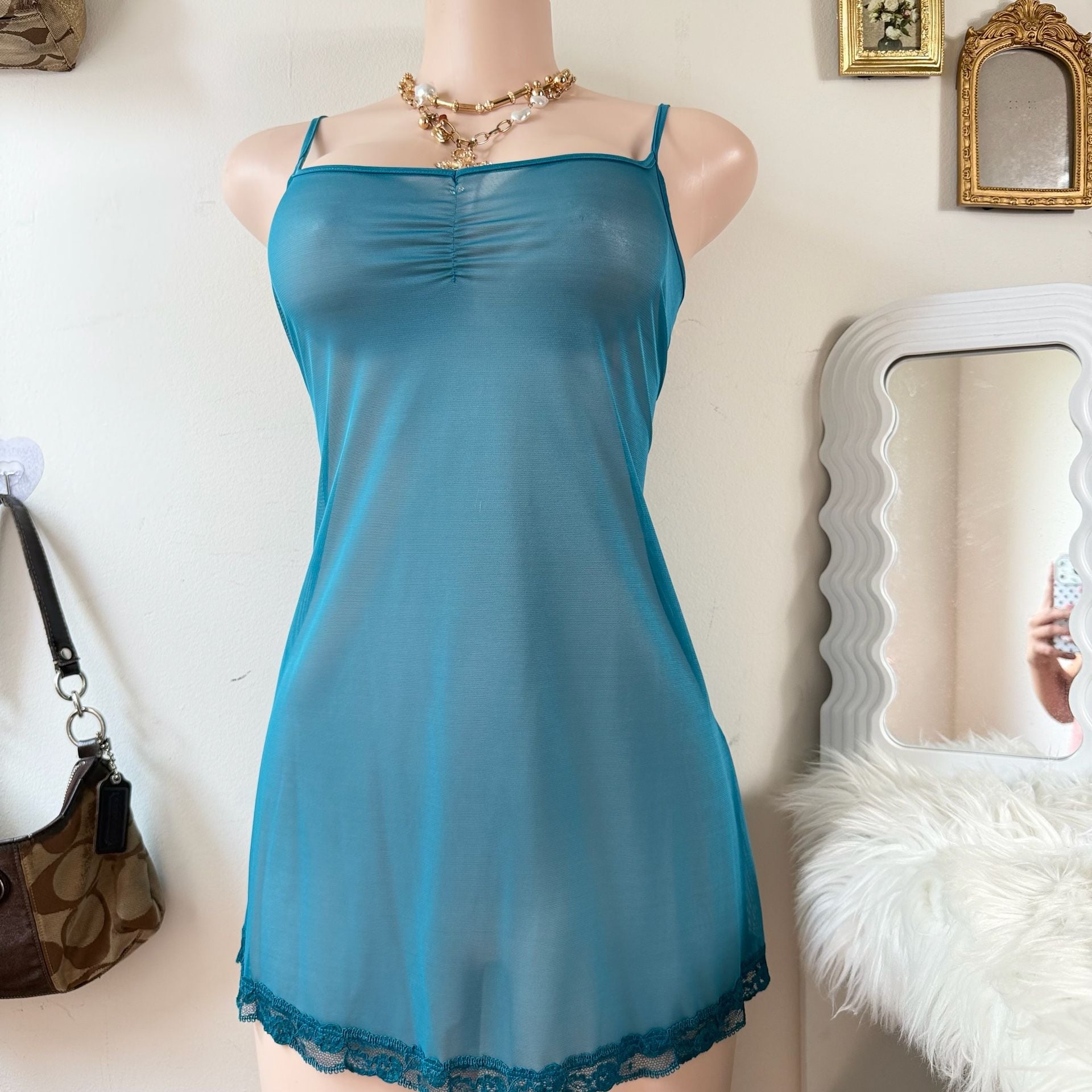 Vintage Victoria's Secret Y2K Sheer Mesh Babydoll Chemise Slip Dress 6