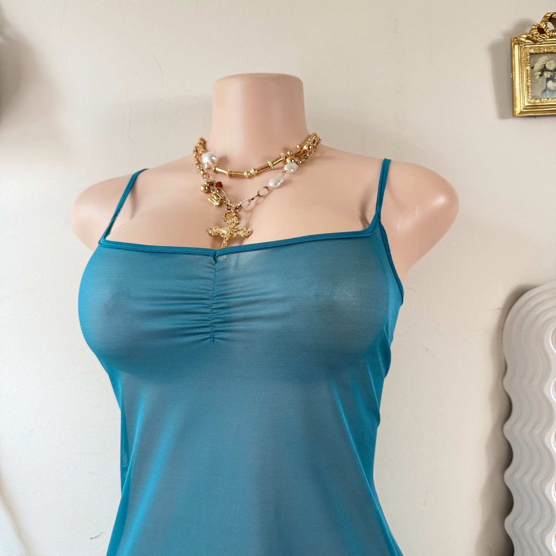 Vintage Victoria's Secret Y2K Sheer Mesh Babydoll Chemise Slip Dress 8