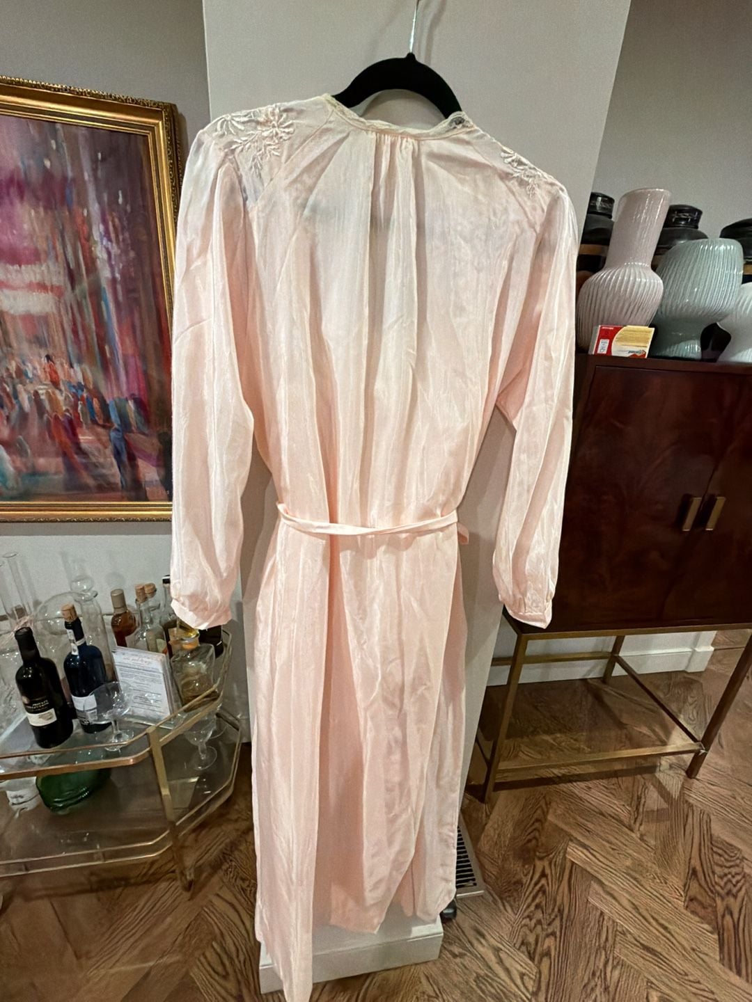 Vintage Miss Dior Sz S Blush Pink Nylon Full-Length robe and nightgown peignoir set 2 5