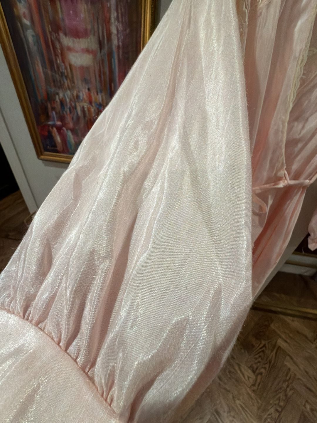Vintage Miss Dior Sz S Blush Pink Nylon Full-Length robe and nightgown peignoir set 2 12
