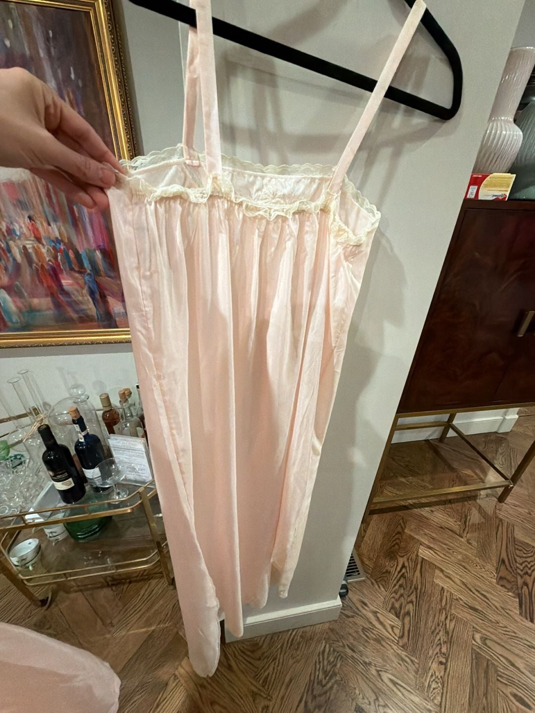Vintage Miss Dior Sz S Blush Pink Nylon Full-Length robe and nightgown peignoir set 2 14