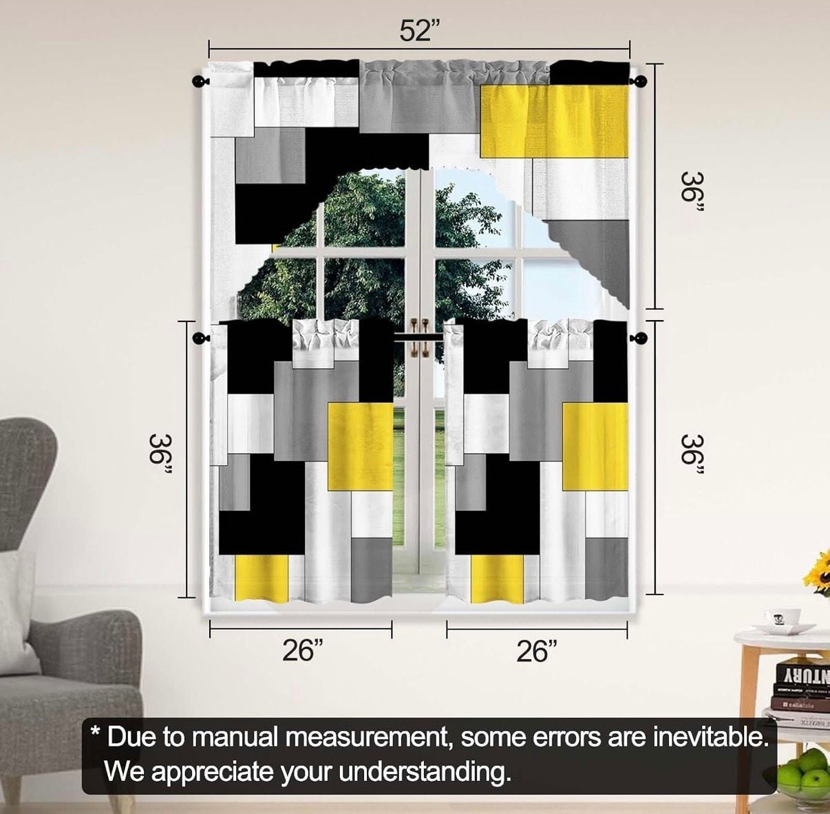 Geometric Abstract Kitchen Window Curtain Set 2 sets(6 pieces) 2