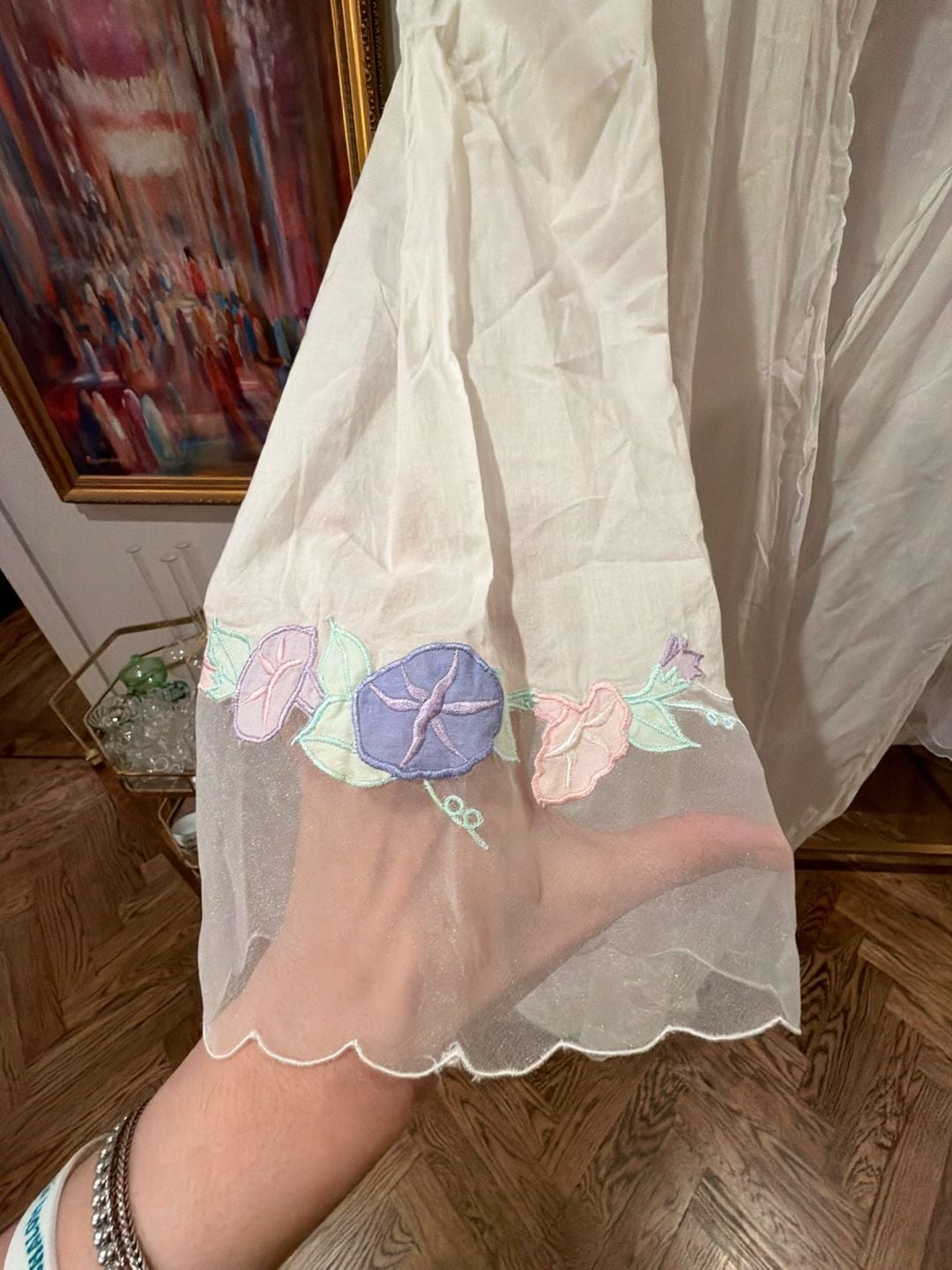 Vintage Oscar de la Renta White Floral Embroidered Peignoir Robe no belt 5