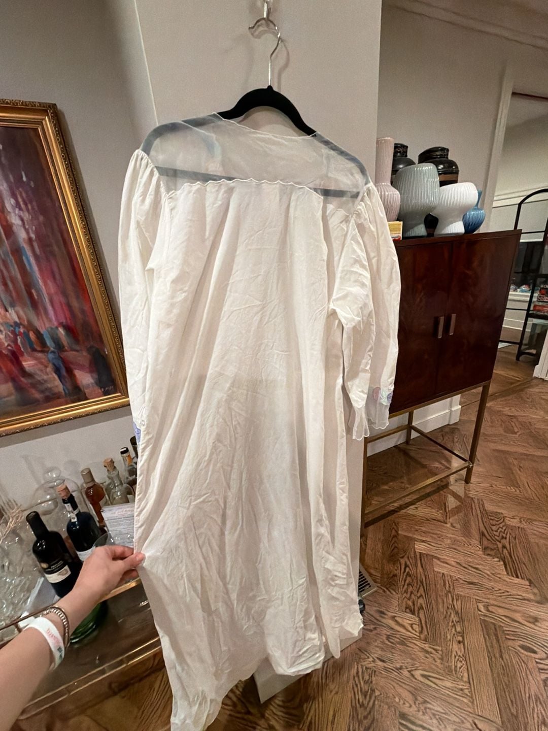 Vintage Oscar de la Renta White Floral Embroidered Peignoir Robe no belt 9