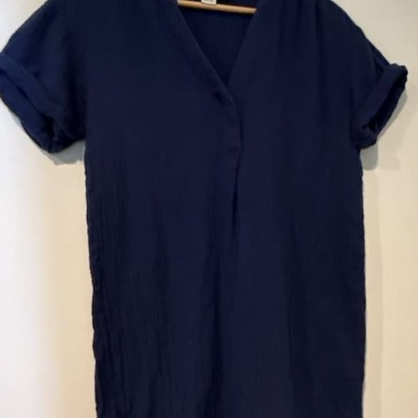 Vineyard Vines Women's Navy Blue Cotton Gauze Popover Short Sleeve Dress