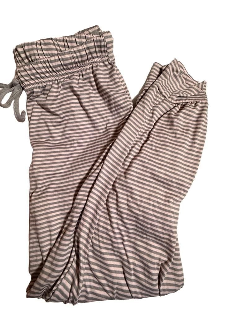 Blush Pink Ribbed 3-Piece Loungewear Set Size M | Henley Top + Shorts + Striped Pants
3