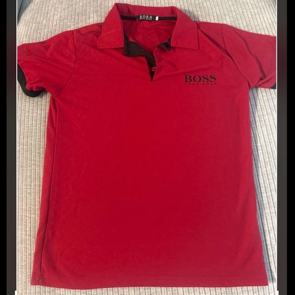 BOSS Hugo Boss Men's Red Tipped Short Sleeve Polo Shirt