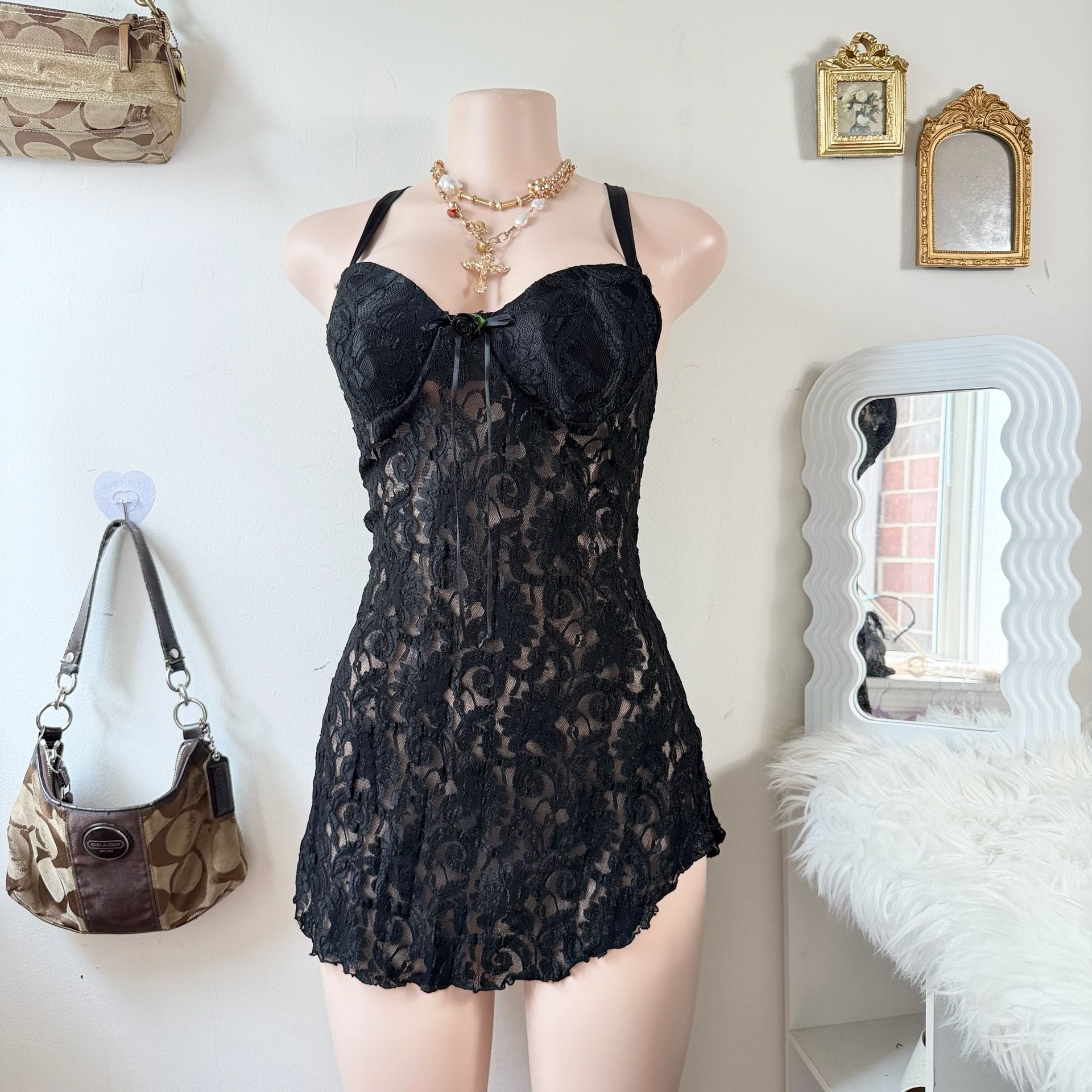 Vintage Grunge Lace Babydoll Lingerie Slip Dress 2