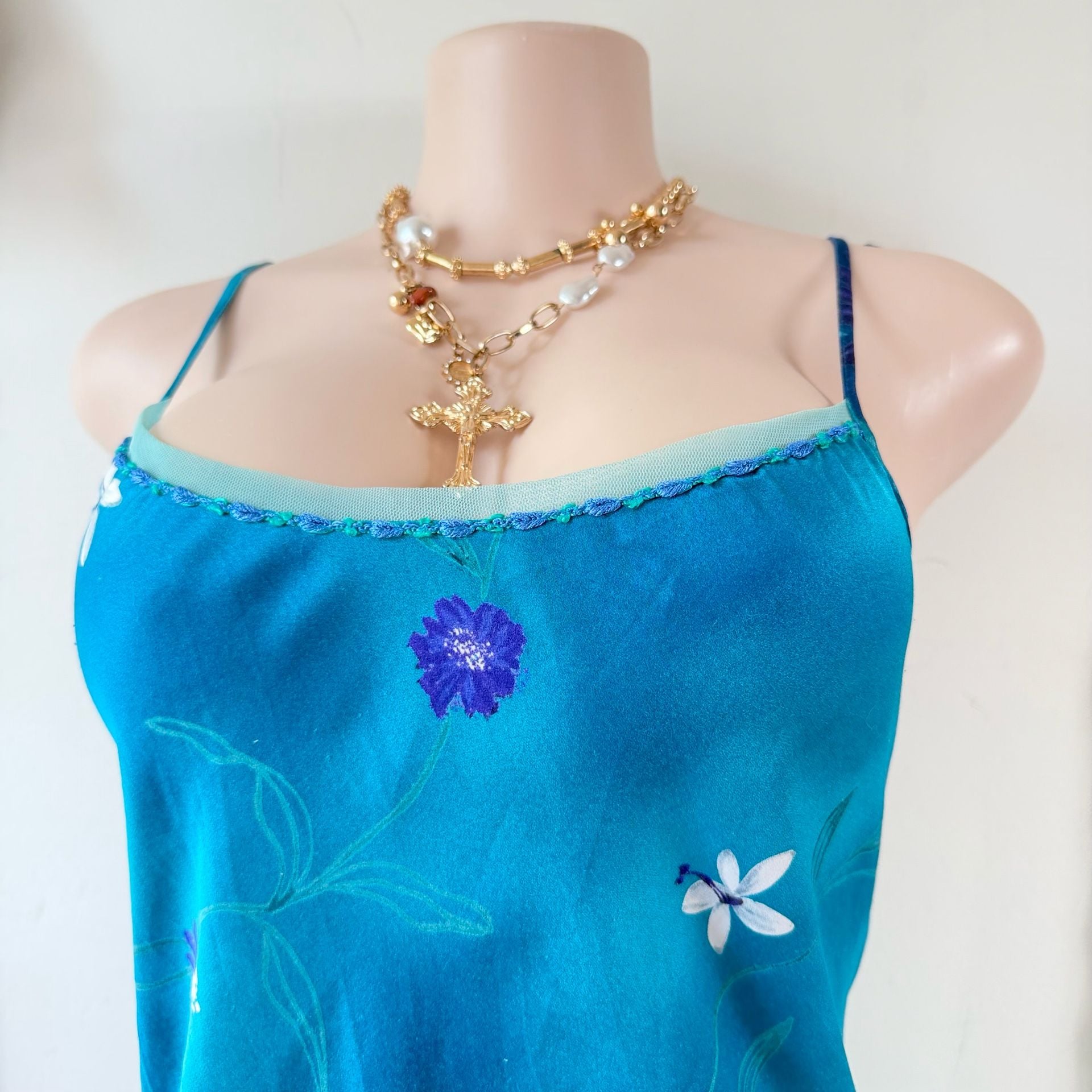 Vintage Tropical Floral Silk Chemise Slip Dress and Matching Robe Set 5