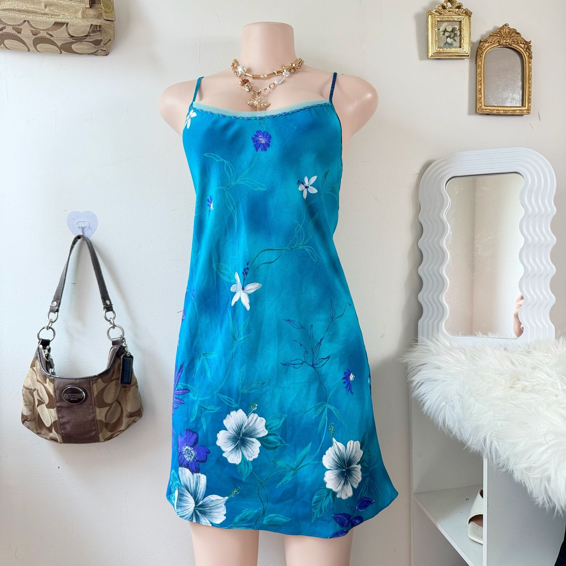 Vintage Tropical Floral Silk Chemise Slip Dress and Matching Robe Set 6