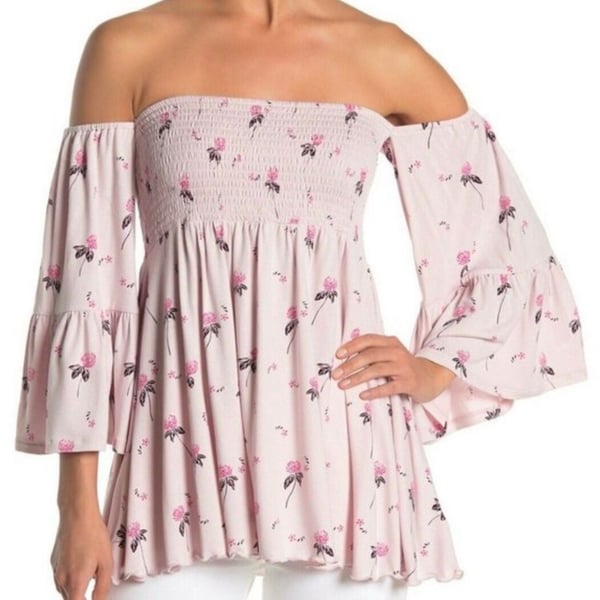 Free People Lana Off-Shoulder Smocked Tunic Top in Cloud Berry Combo