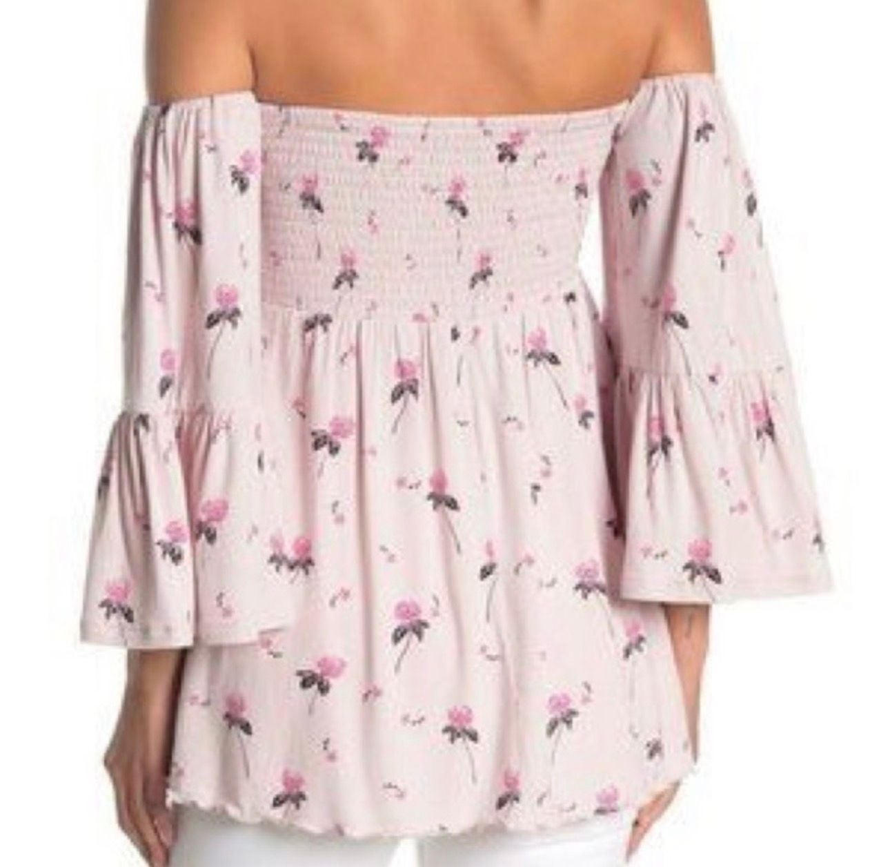 Free People Lana Off-Shoulder Smocked Tunic Top in Cloud Berry Combo 3