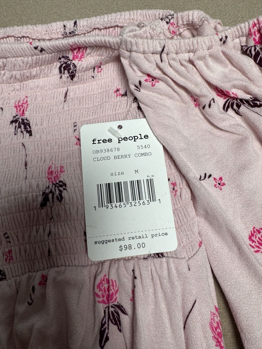 Free People Lana Off-Shoulder Smocked Tunic Top in Cloud Berry Combo 6