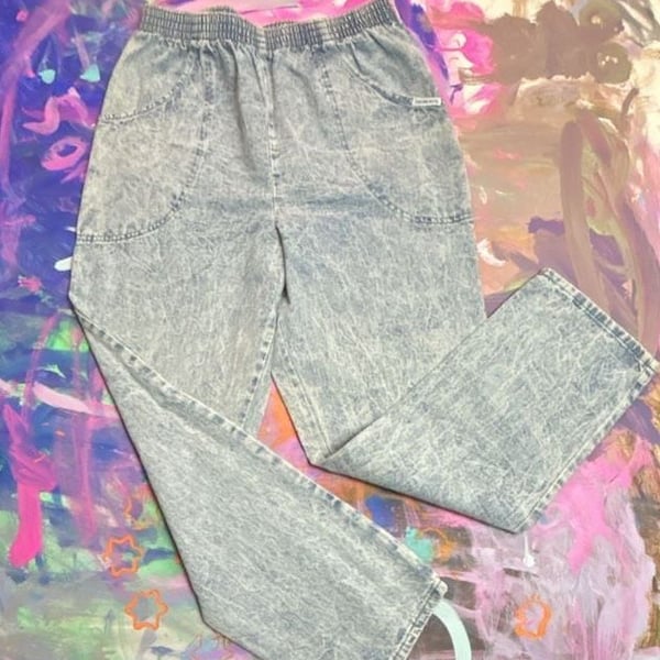 Vintage 80s Cascade Blues Acid Wash Pull-On Denim Jeans