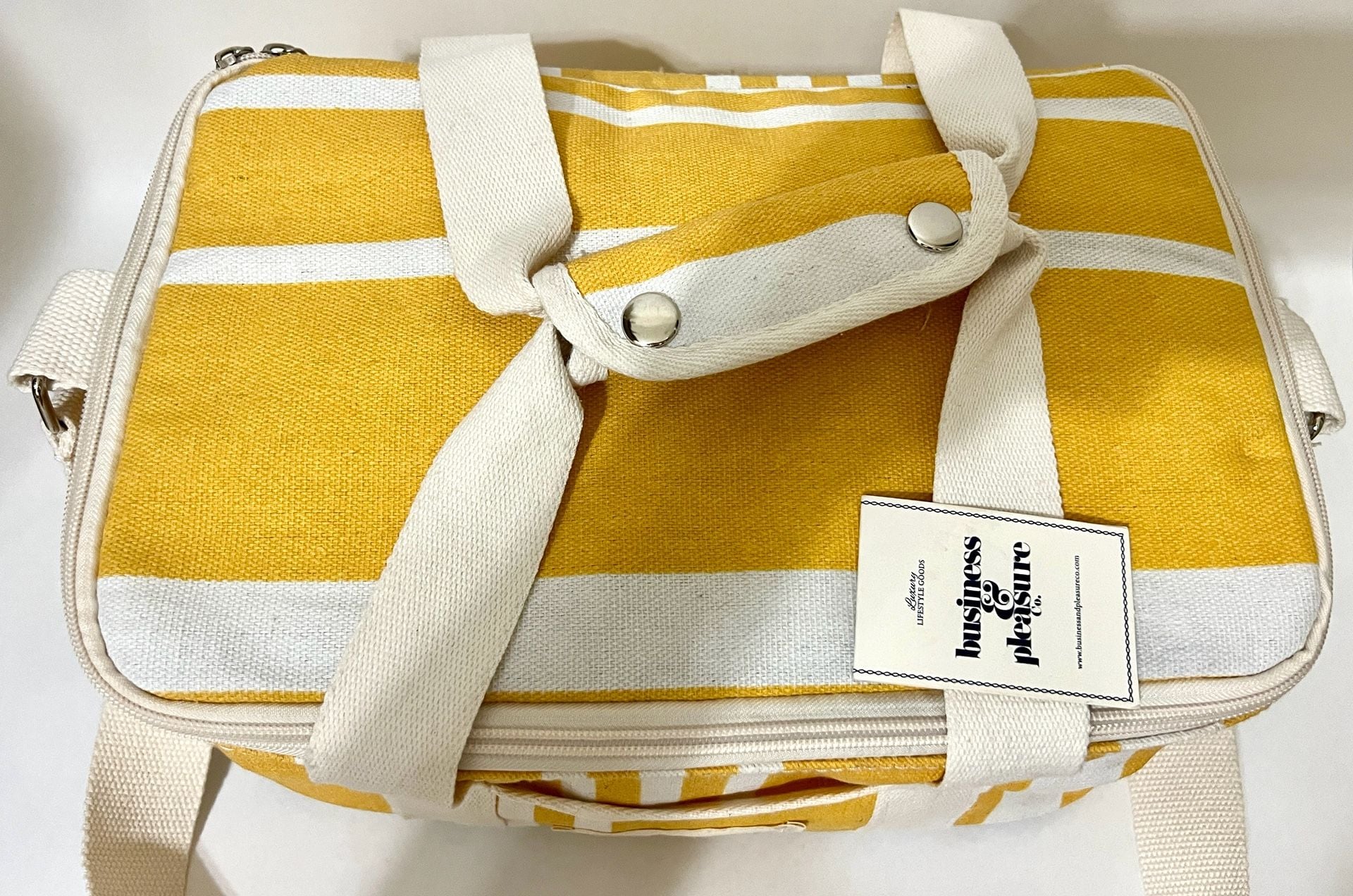 Business & Pleasure Co. The Premium Cooler Bag in Mimosa Yellow Stripe 5