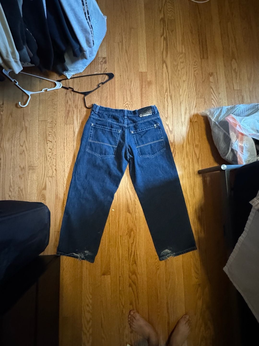 Southpole Men's Vintage Baggy Wide Leg Denim Jeans Dark Wash Size 38 3