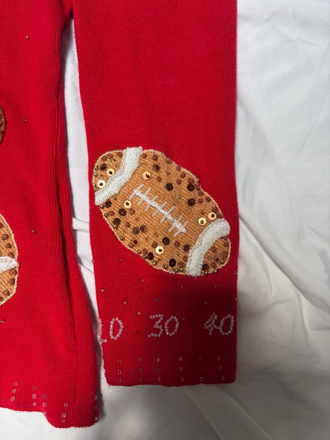 VINTAGE Berek Women's Red Beaded Football Themed Full Zip Sweater size Large 3