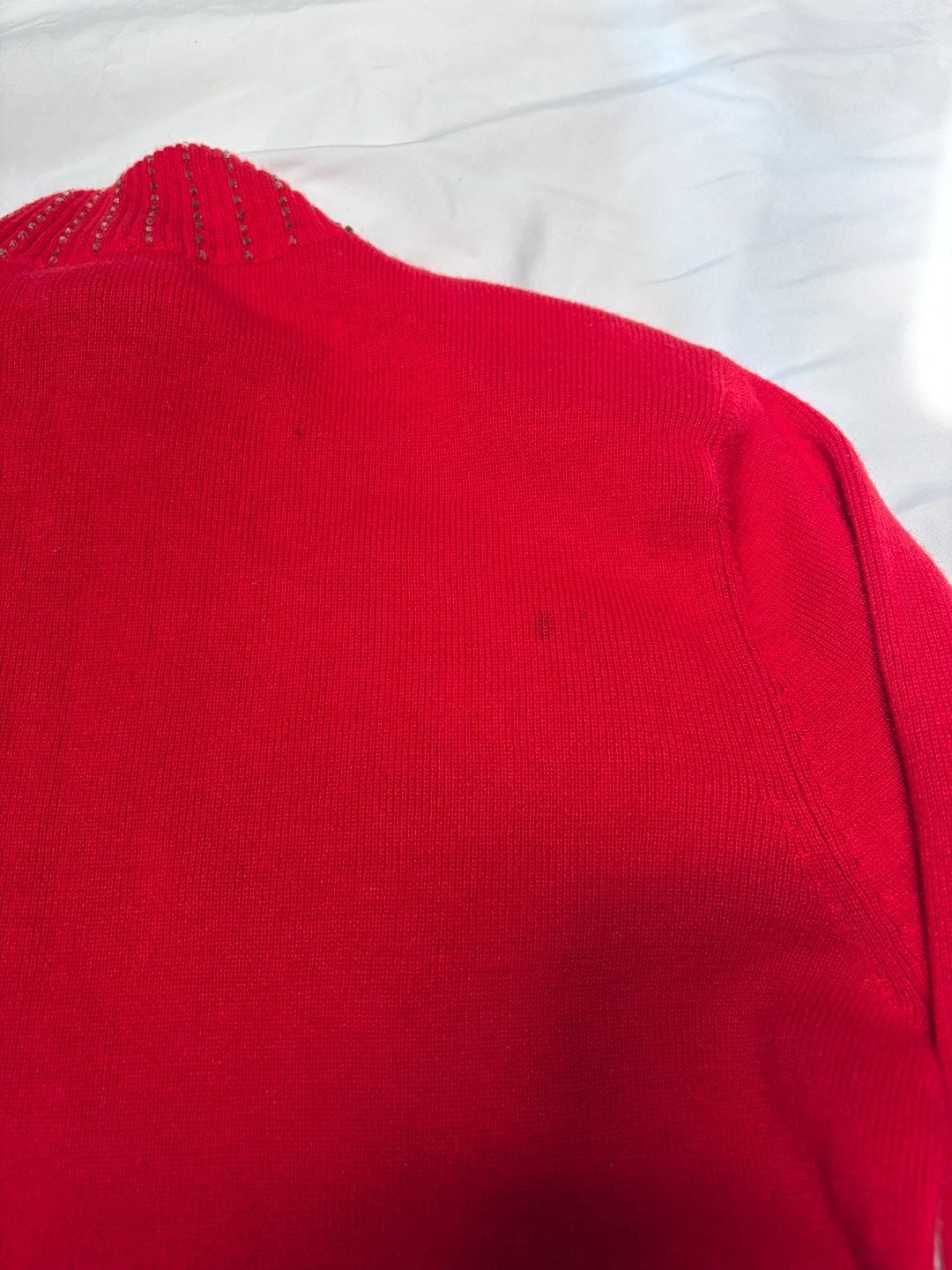 VINTAGE Berek Women's Red Beaded Football Themed Full Zip Sweater size Large 17