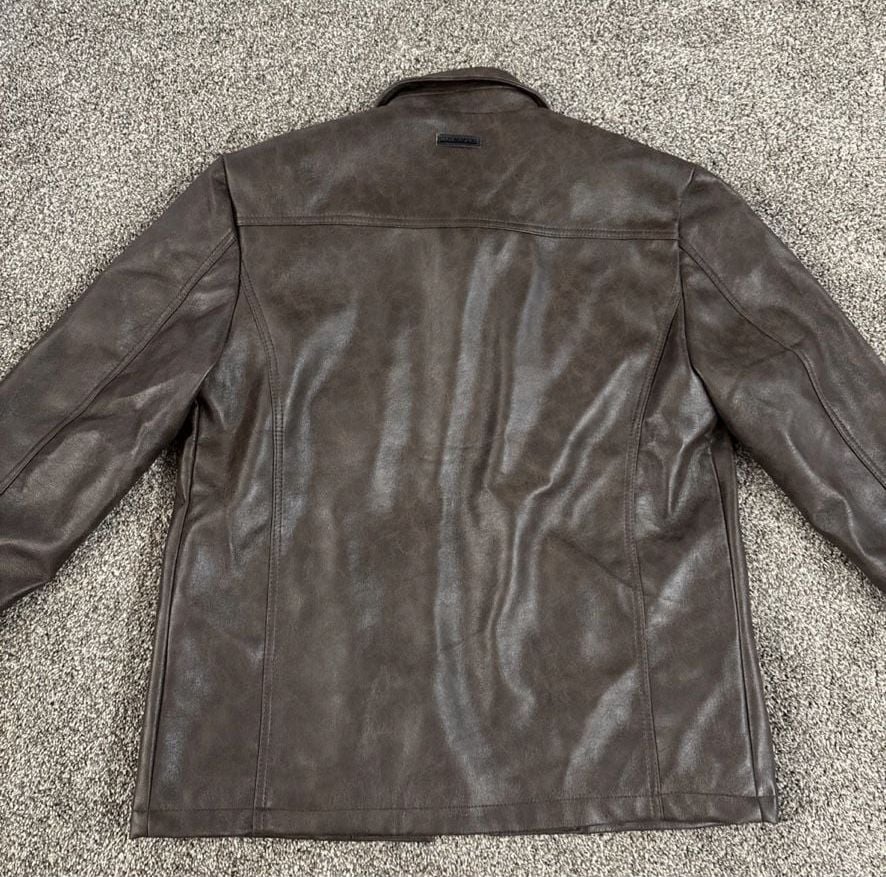 Marc Asher New York Men's Brown Faux Leather Safari Field Jacket Size L 8