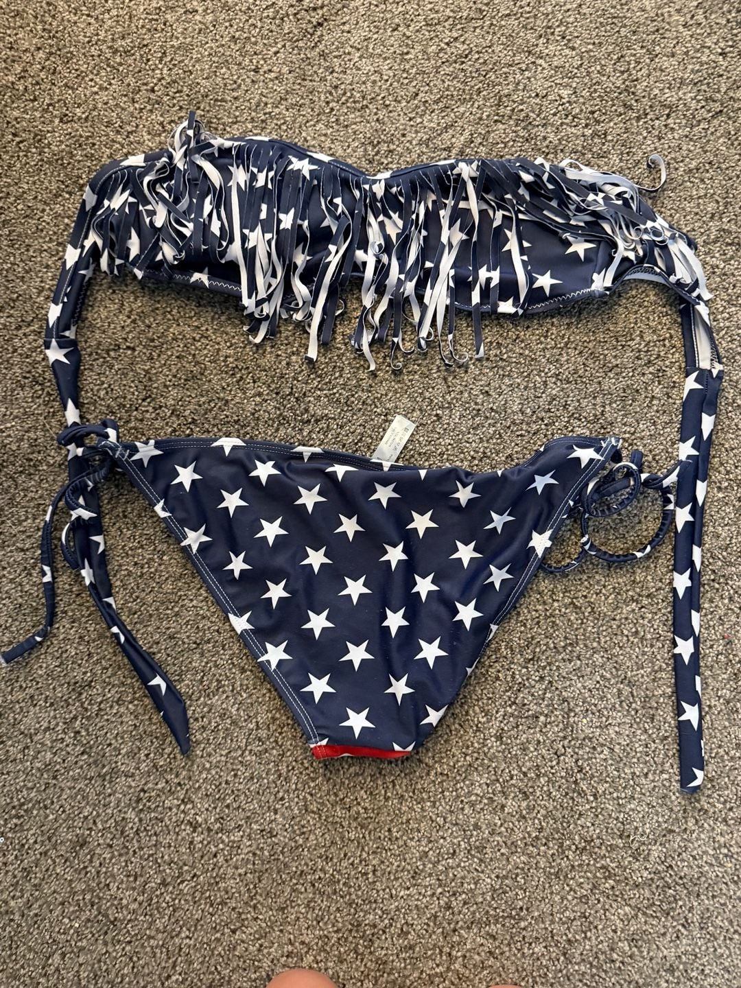 American Flag Print Fringe Bandeau Bikini Set 3