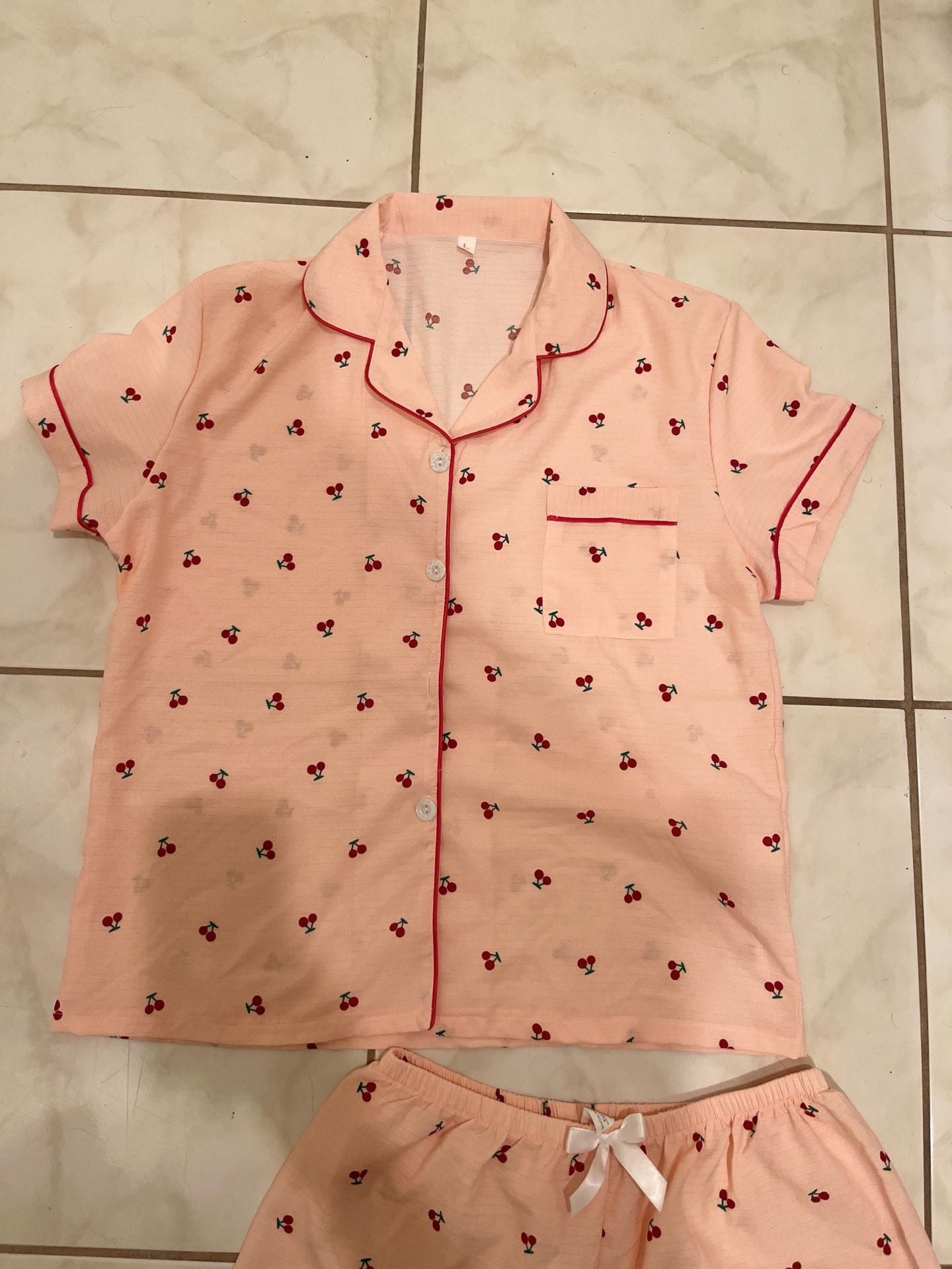 Bonmuse Women's Cherry Print Short Sleeve Button-Down Pajama Set 2