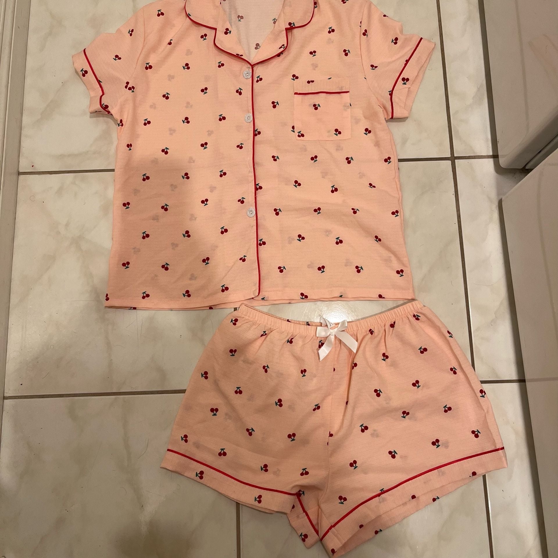 Bonmuse Women's Cherry Print Short Sleeve Button-Down Pajama Set 4