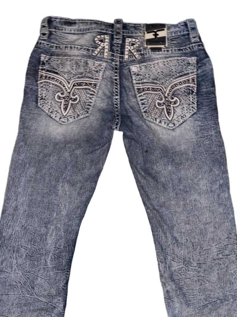 Rock Revival Men's Acid Wash Slim Bootcut Denim Jeans 2