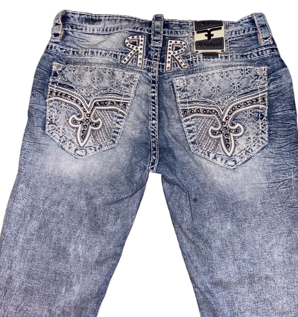 Rock Revival Men's Acid Wash Slim Bootcut Denim Jeans 1