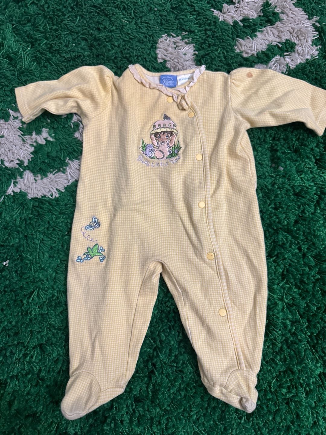 Precious Moments Beginnings Yellow Gingham Footed Sleeper Busy Little Bee 3-6 Months 2