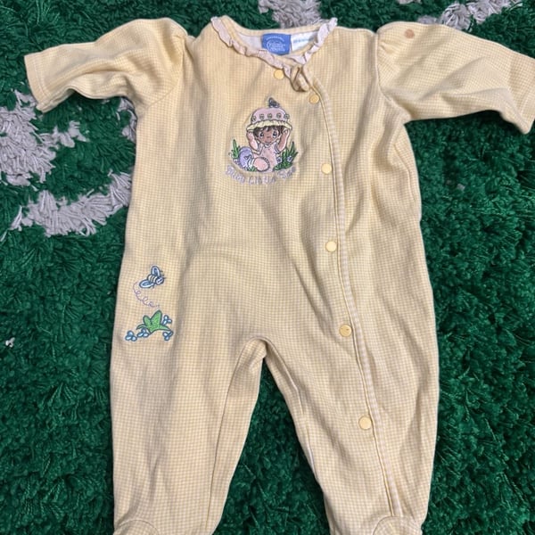 Precious Moments Beginnings Yellow Gingham Footed Sleeper Busy Little Bee 3-6 Months
