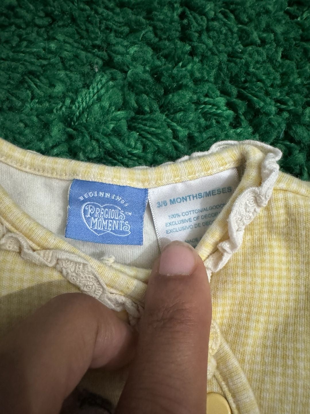Precious Moments Beginnings Yellow Gingham Footed Sleeper Busy Little Bee 3-6 Months 3