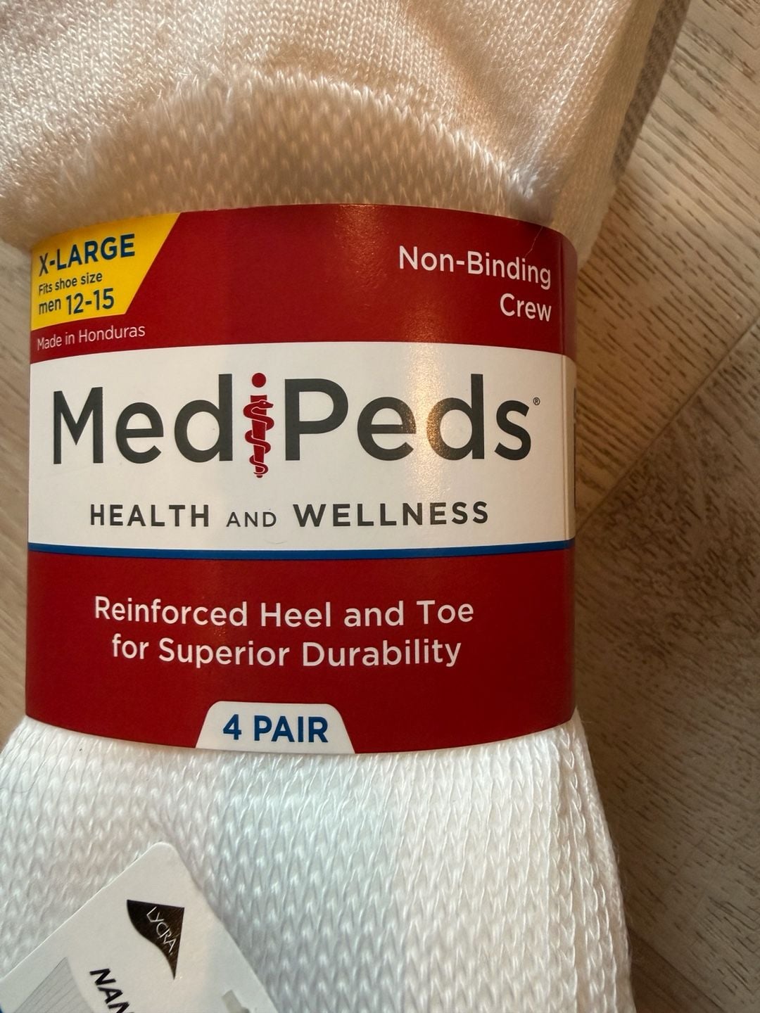 MediPeds Men's Non-Binding Crew Socks with NanoGLIDE, White/Grey, 4-Pair Pack, Size X-Large 2