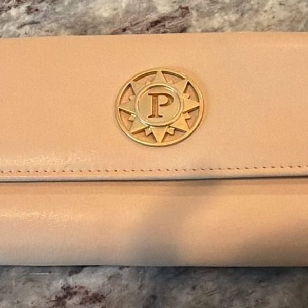 Parazul Women's Beige Leather Long Wallet with Gold Logo Emblem