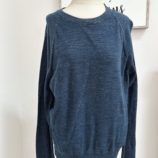 Banana Republic Organic Cotton Crew Neck Pullover Sweatshirt Blue Heather