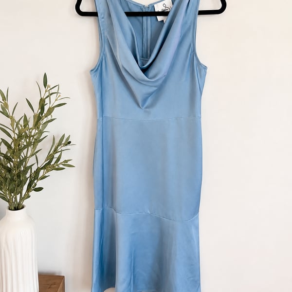 Sam Edelman Blue Cowl Neck Satin Midi Dress