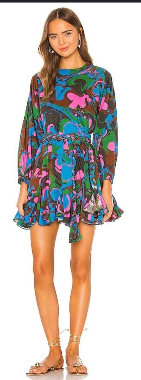 RHODE Ella Mini Dress with Braided Belt in Multi Marble Print 2
