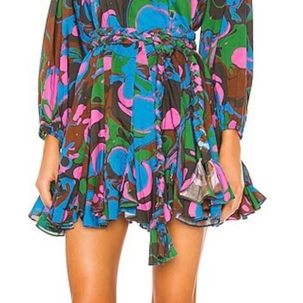 RHODE Ella Mini Dress with Braided Belt in Multi Marble Print