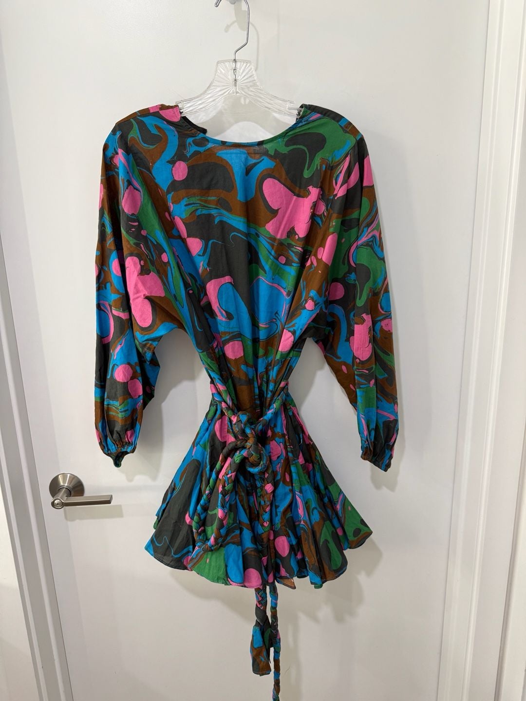 RHODE Ella Mini Dress with Braided Belt in Multi Marble Print 3