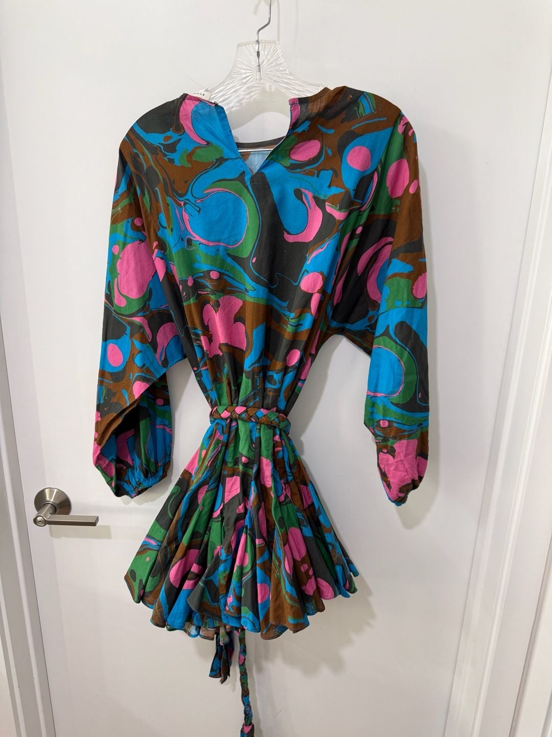 RHODE Ella Mini Dress with Braided Belt in Multi Marble Print 5