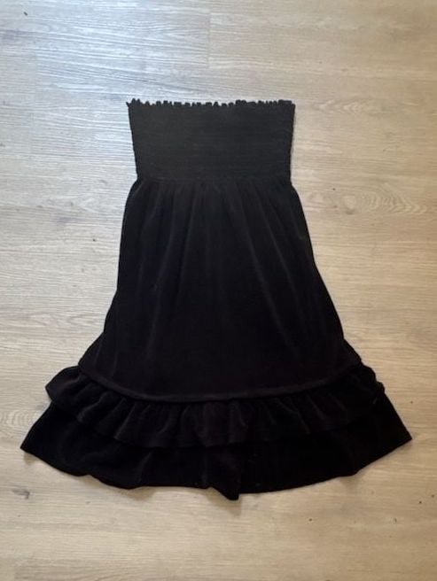 Vintage Juicy Couture Black Velour Smocked Ruffle Mini Dress Y2K Sz Small 2000s 2